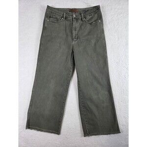Judy Blue Jeans Womens 13/31 Green Wide Leg Dyed Raw‎ Hem Fringe Crop Trouser